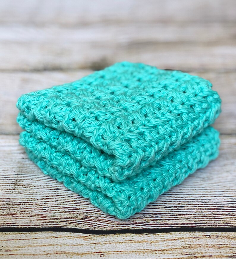 Crochet Washcloths Aqua Blue, Set of 2 Extra Large Dishcloths, 100
