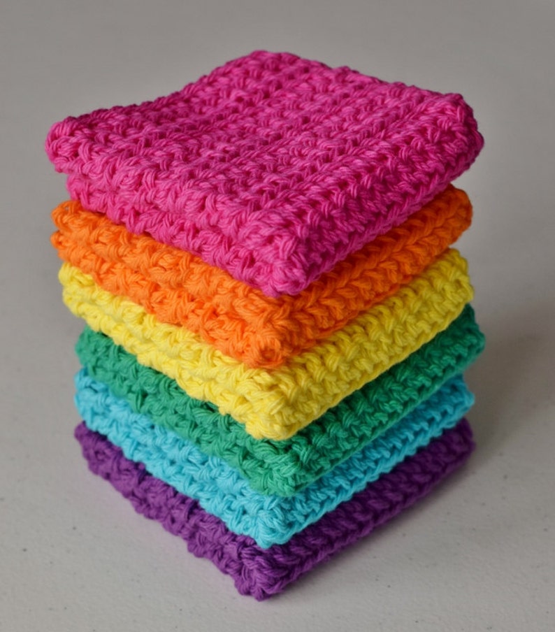 Crochet Dishcloths Rainbow Bright Colors Washcloths Etsy
