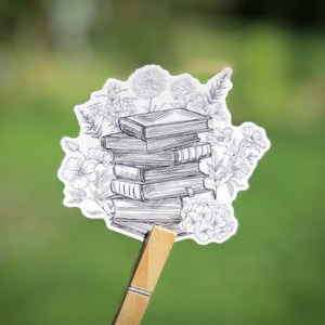 Floral Stack of Books Sticker: Vinyl Decal for Laptop, Water Bottle