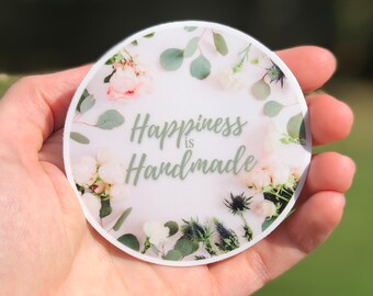 Vinilo floral: La felicidad está hecha a mano, calcomanía para laptop (3 pulgadas)