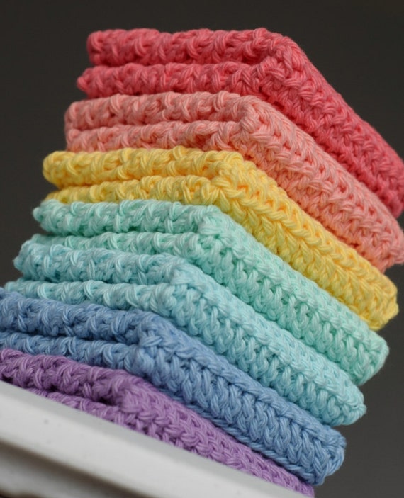 Crochet Dishcloths Pastel Rainbow Washcloths Handmade Wash 