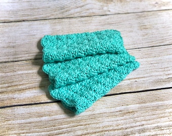 Juego de paños de cocina de algodón a crochet: paños de cocina verde agua