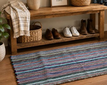 Vintage Striped Rag Rug – multi color, 48"x21.5" rectangle, fabric, retro style home decor, entryway doormat, farmhouse door mat, multicolor