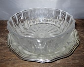 Vintage Crystal Candy Dish with Saucer by Echt Bleikristall Gepresst Dish and e.p. Brass BMF - Silverplated Tray