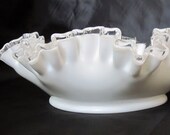 Vintage Silver Crest Large Ruffled Bowl or Candy Dish - by Fenton Glass - Fenton 39 s premiere milk glass line (1946-1986) - great centerpiece