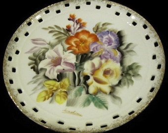 Vintage Hand Painted Plate - signed Iwashima, Japan, flowers - floral, dainty, elegant, collectible, fancy edging, gold trim, wall hanging