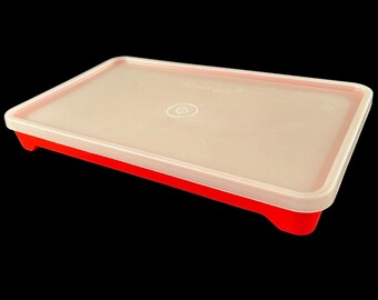 Vintage Tupperware Hot Dog Deli Keeper, Bacon Storage Container - red, sheer, 1292 - deli meat, meat tenderizer, marinade, food prep