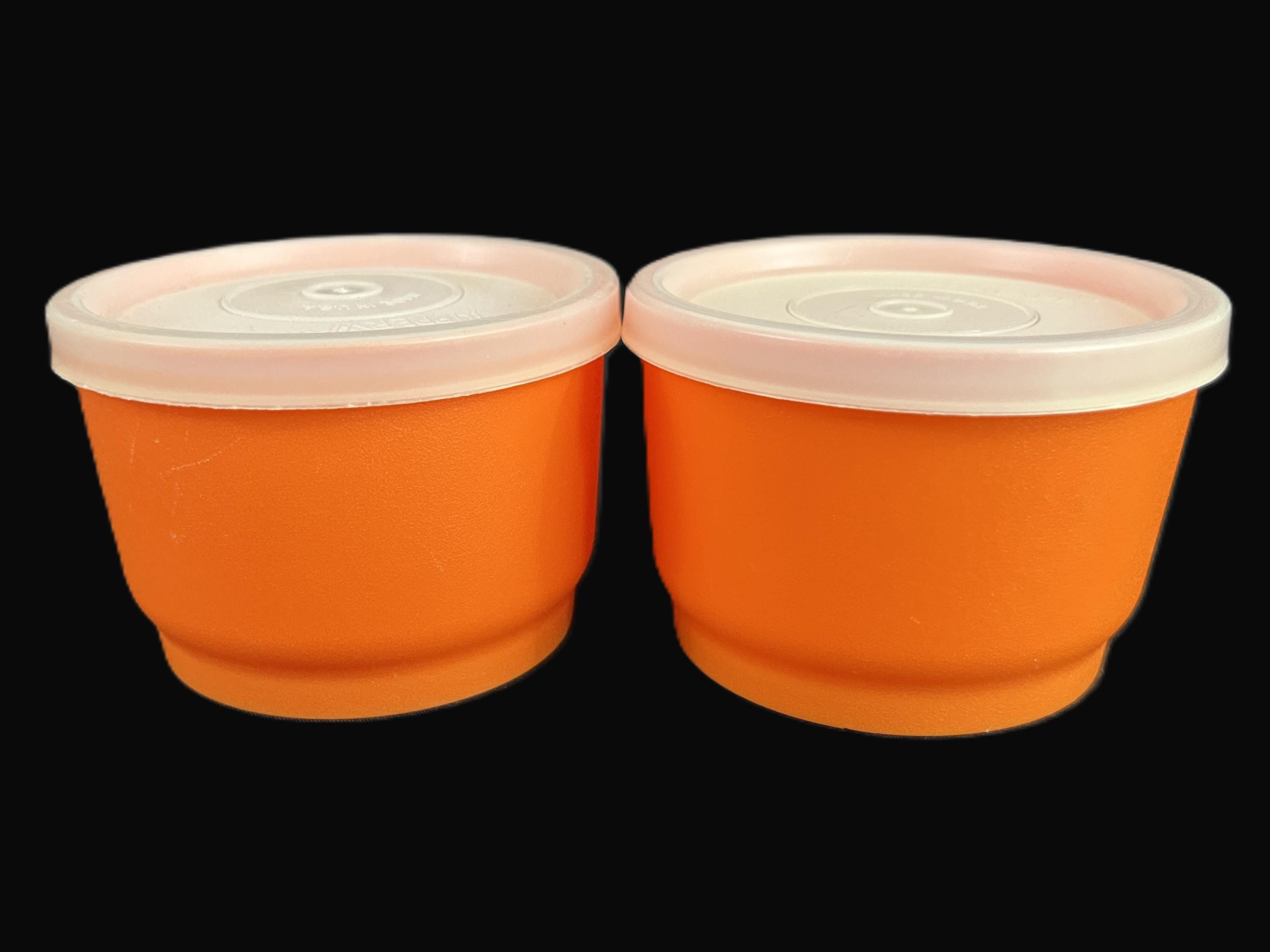 Vintage Tupperware Snack Cups, Lids - Set of 2, Orange, Sheer Lid