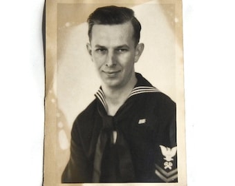 Vintage B&W Portrait of a Navy Sailor in uniform - 5x7 photo,photograph, original,scrapbooking,photography,George Bishop, WWII, World War Ii