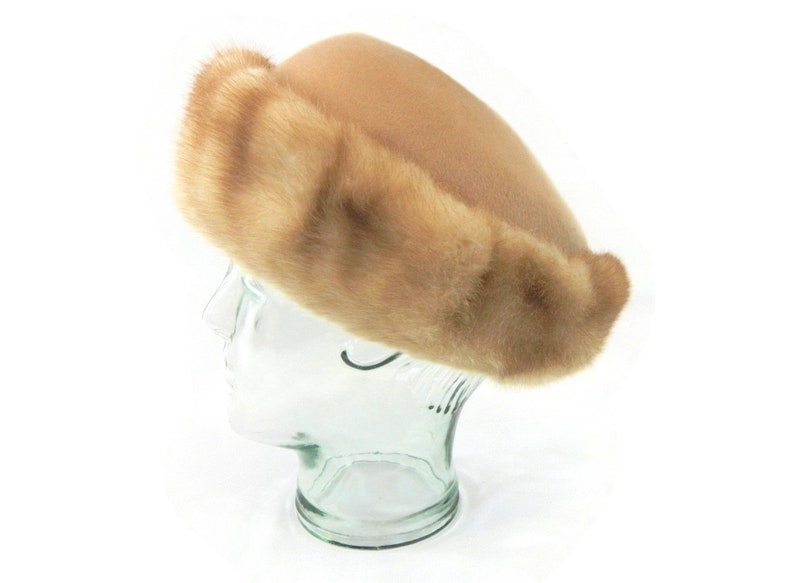 1950s-1960s dressy Vintage Ritz Henry Pollack Ladies Hat fur traditional tan pillbox style classic 100/% wool winter clothing