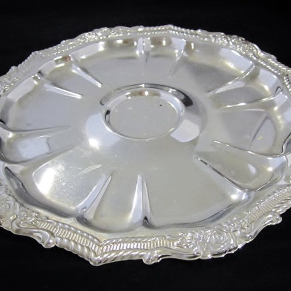 Vintage Shelton-Ware Round Serving Platter - chrome, ornate - 1960s - magnetic, New York City, veggies & dip, party,entertaining,silver tone