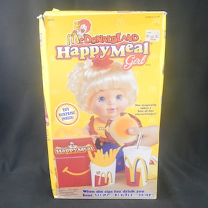 Vintage RARE McDonaldland Happy Meal Girl Doll - Hasbro, WORKS, 1997, original box, blonde hair, battery operated- burps, cheeseburger, soda