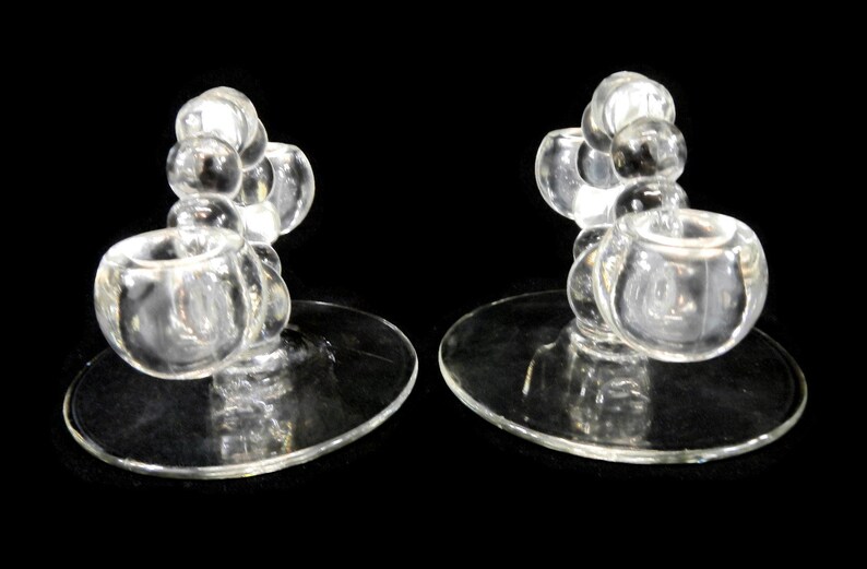 candelabra home decor Vintage Clear Glass Double Candlestick Holders Imperial Candlewick dining Pair taper candle 1940s wedding