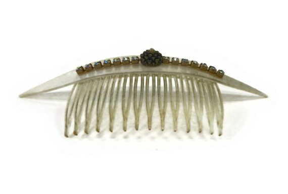 Vintage Hair Comb with Rhinestones & Medallion - … - image 4