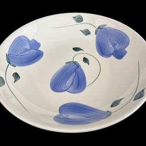 Vintage Pasta Bowl or Serving Platter - 11.25&quot; round, ceramic, large, China, blue flowers, green - pottery, kitchen decor, floral, pretty