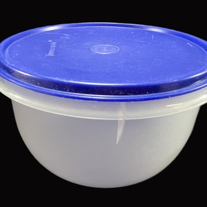 Vintage Tupperware Medium Mixing Bowl, Lid - sheer bowl, #271, royal blue lid, #228 - retro, kitchenware, kitchen storage, plastic, baking