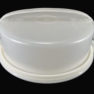 Vintage Tupperware 9&quot; Pie Taker, Lid, Handle -white, sheer, 1970s, 719, 720 - pie carrier, pastry container, cookie storage, cupcakes, party
