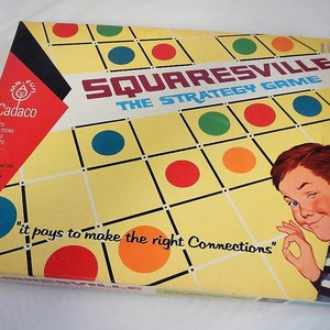 Vintage Squaresville Game - Cadaco, #277 - 1968 - strategy game, family game night, retro game, 2-4 players, teens, adults, connect boxes