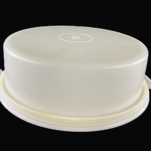 Vintage Tupperware 9&quot; Pie Taker, Lid, NO Handle - #719, #720, white, sheer, 1970s - container, pie carrier, keeper, cupcakes, cookie storage
