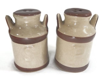 Vintage Milk Can Salt & Pepper Shakers - brown, ceramic, with stoppers - collectible, collector, kitchen, decor, farm, farmhouse, kitsch