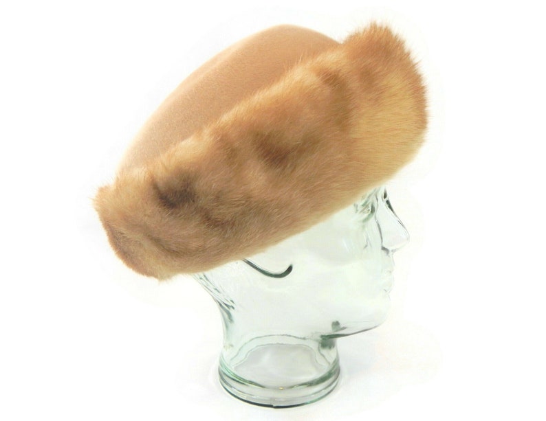 1950s-1960s dressy Vintage Ritz Henry Pollack Ladies Hat fur traditional tan pillbox style classic 100/% wool winter clothing