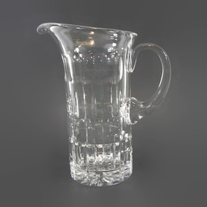 Vintage Crystal Water Pitcher - 24% lead, clear cut glass, made in Poland, 8.5&quot; tall - serving, dining, barware, glassware, heavy, classic