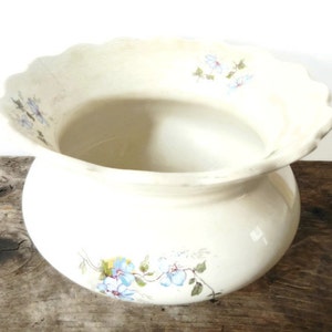 Antique Victorian Ladies Blue Flower Ironstone Spittoon or Cuspidor - transferware, scalloped -Edwardian,stoneware,home decor,floral,vintage