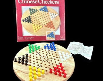 Vintage Chinese Checkers Game - oak wood board, plastic, Cardinal #184, 1993, COMPLETE, ages 4-adult- classic, family game night, strategy