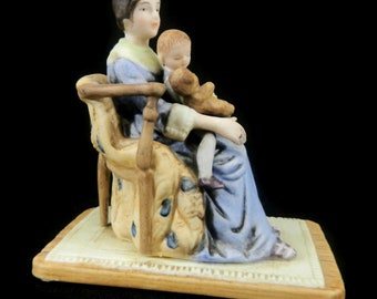 Vintage Norman Rockwell Figurine - Bedtime, 1983, Norman Rockwell Museum Inc. - mother, baby, boy, teddy bear, collectible, made in Taiwan