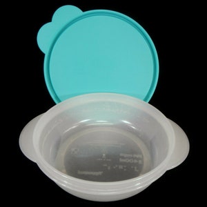 Vintage Tupperware Small Bowl, Lid - 1-3/4 cups, sheer bowl, #2646, teal lid, #2541 - kitchenware, kitchen storage, pantry, round container