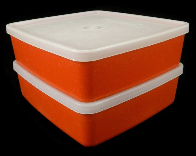 Vintage Tupperware Squareaway Container, Lid SET of 2, Paprika, Sheer