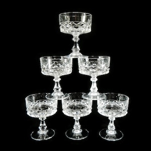 Vintage Set of 6 Cristal D&#39;Arques Sherbet or Champagne Glasses - Diamond design, 1970s, full leaded crystal - goblets, drinkware, barware