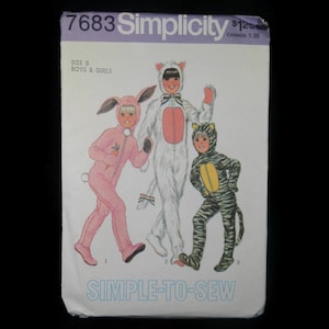 Vintage Simplicity Sewing Pattern 7683, Children&#39;s Halloween Costume- size 8, bunny, kitty cat, 1976, detachable head- kid&#39;s, rabbit, animal