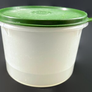 Vintage Tupperware Canister, Lid - 5-1/2&quot;, 1970s, sheer, green lid, #263 - small canister, food storage, pantry, craft storage, leftovers