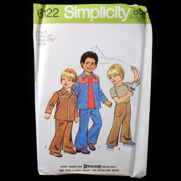 Vintage Simplicity Sewing Pattern 6122 -Children's  shirt, jacket, pants- Size 5, 1973 - boys, girls, kids, fall, play clothes, stretch knit