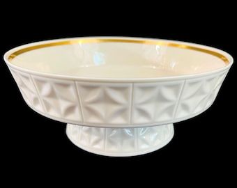 Vintage Lenox Geometric Pedestal Compote Bowl- cream china, gold rim, footed, 1950-1980s- serving dish, centerpiece, MCM, mid century modern
