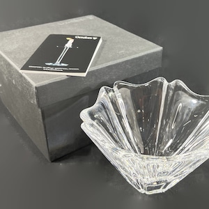 Vintage Orrefors Orion Crystal Bowl - Lars Hellsten design, 6 petal, clear crystal, Sweden - 1980s - art glass, original box, collectible
