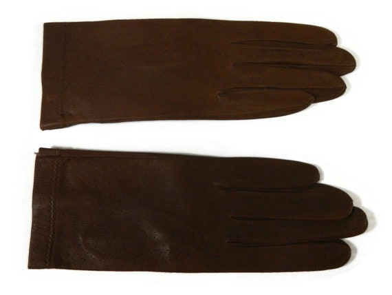 Vintage Women's Gloves - size 6 or 6-1/2, brown c… - image 3