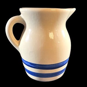 Vintage Creamer or Cream Pitcher - Robinson Ransbottom Pottery, blue stripes, Roseville, Ohio - collectible, dining, serving, dinnerware