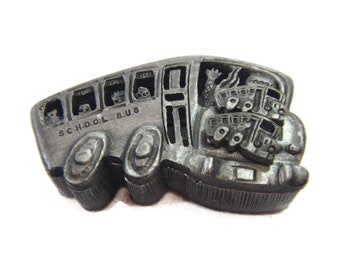 Vintage Pewter School Bus Trinket Box Set with Pin, Post Earrings - Torino- schoolbus, costume jewelry, school bus driver gift, teacher gift