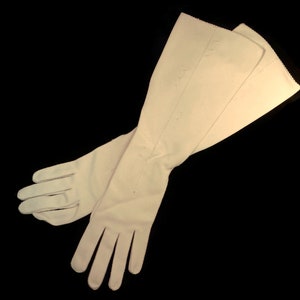 Vintage Ladies Lady Gay Gloves- long, off white, size 6, double woven nylon, fancy stitch- women&#39;s wedding,bridal, formal, prom, mid-century