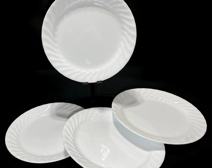 Vintage Corelle Enhancements White Swirl Luncheon Plates Set of 4, 9
