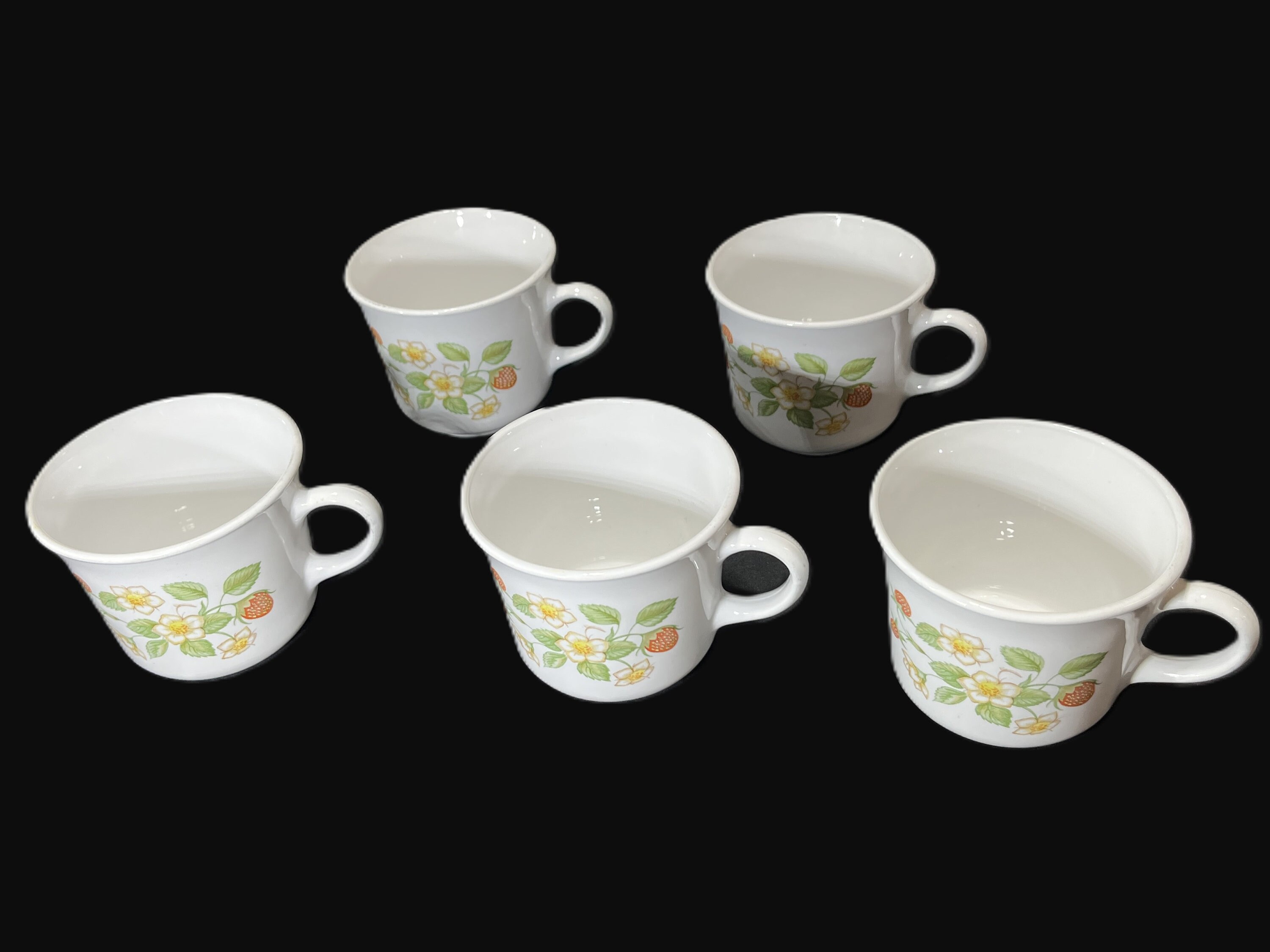Vintage Corelle Strawberry Sundae Cups & Saucers - Set of 5 Cups, 6 ...