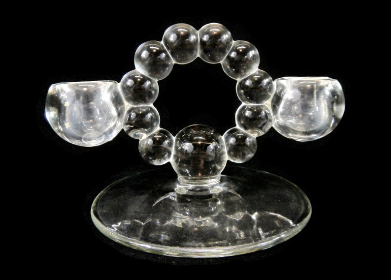 candelabra home decor Vintage Clear Glass Double Candlestick Holders Imperial Candlewick dining Pair taper candle 1940s wedding
