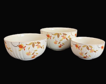 Vintage Autumn Leaf Radiance Bowls - CHOICE, Hall's Superior Quality, leaves, 1960s- dinnerware, serving, mixing, Thanksgiving, entertaining