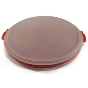 Vintage Tupperware Party Susan Divided Serving Tray, Lid - red, sheer, no handle, 1970s - #405, 224 - veggies, party, craft storage,retro
