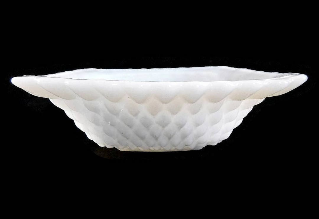 Vintage Milk Glass Candy Dish or Bowl White, Diamond Hobnail Design, Scalloped Edges 195060s