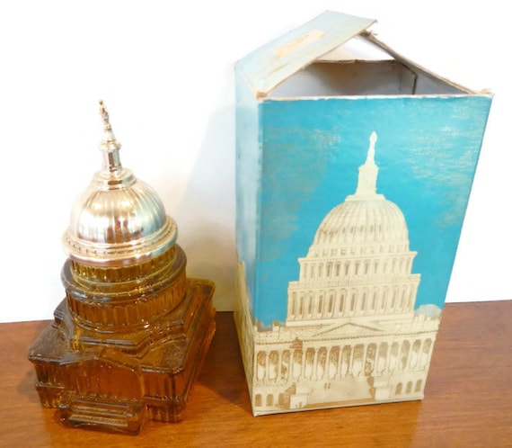 Vintage Avon for Men The Capitol Tribute After Shave amber, gold, glass 1970s decanter, capital, Washington DC, political, in box Vintage Avon for Men The Capitol Tribute After Shave amber, gold, glass 1970s decanter, capital, Washington DC, political, in box