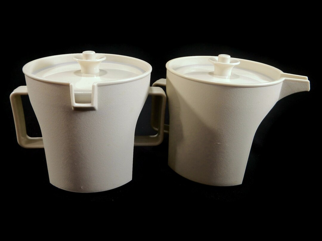 Vintage Tupperware Sugar & Creamer Set Almond Base Lid Etsy