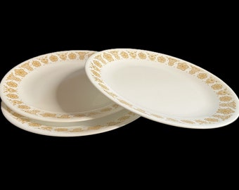 Vintage Corelle Butterfly Gold Dinner Plates - set of 3, 10-1/4" diameter, 1970s- Pyrex, Corningware, microwave, harvest, dinnerware, dishes